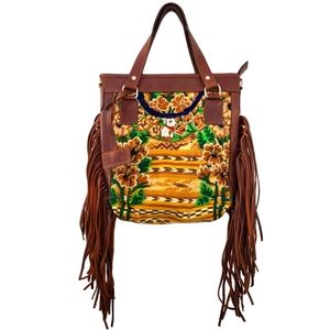 DC Bags Guatemala Leather Convertible Bag Embroidered with Leather Fringe